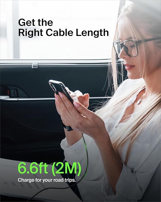 Belkin USB A to USB C Cable, 6.6ft, 15W - Type C Charger, iPhone Charger Cord, Soft, Braided, Flexible for iPhone 16 & 15, Galaxy S25, Pixel 9, iPad Pro, Airpods Pro, Switch & More - Black