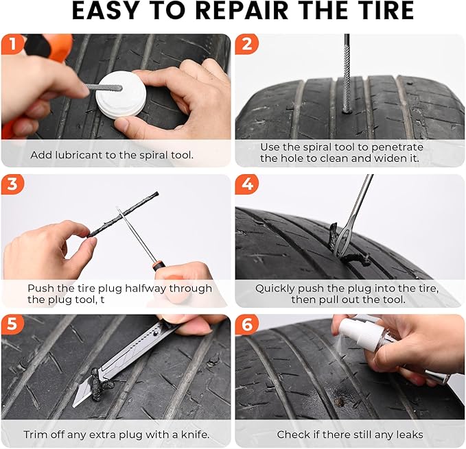 ETENWOLF Tire Repair Kit 42 Pcs, Heavy Duty Tire Plug Kit to Fix Punctures, Tire Repair Tool with Plugs for Car, Motorcycle, ATV, Jeep, Truck, Tractor, Gifts for Him Her Men Women, Vivid Orange