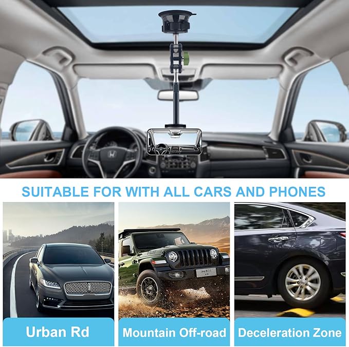 leepiya Phone Mount for car, 360° Adjustable Dashboard Windshield Car Phone Holder Mount, Ultra-Durable Metal,Heavy Duty Phone Mount for Truck Camera vlogging, for iPhone Samsung All Smartphones