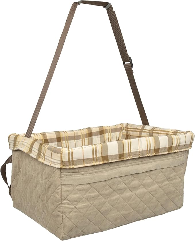 PetSafe Happy Ride Booster Seat for Dogs - Open Road Comfort - Safe Tether System - Zipper Pouch Dog Seat - Machine Washable Fleece Liner - Easy Install Design - Tan - Up to 25 lb