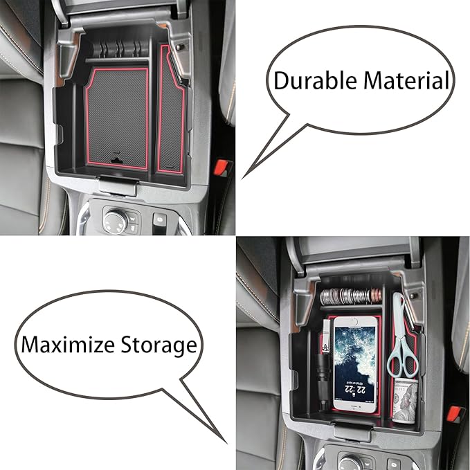 RUNROAD Center Console Organizer Tray Compatible with Chevy Traverse 2018-2021 2022 2023 Accessories, Insert Secondary Storage Box ABS Material Armrest Tray Red