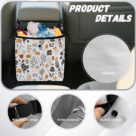 Boho Abstract Geometric Art Car Trash Can for Back Seat Car Accessories for Women Men Leakproof Auto Garbage Cans Hanging Trash Bin for Car Water-Resistant