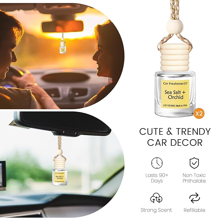 Hanging Car Air Freshener, Long Lasting Essential Oil Diffuser, Non-Toxic New Car Scent, Cute Car Fresheners for Women, 2 Pack Made in USA