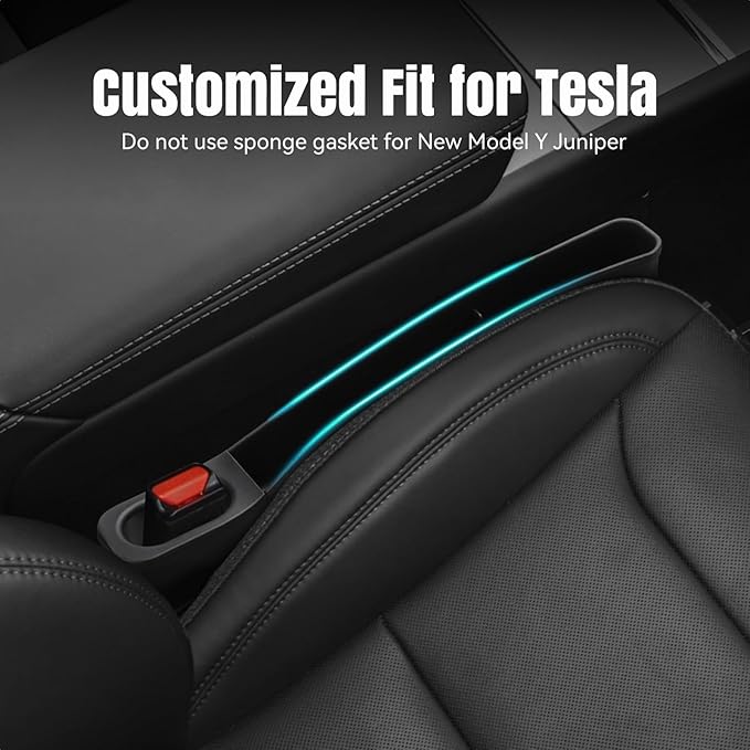 Car Seat Gap Filler Organizer Fit for Tesla Model Y & Model 3 (My/3) 2019-2026 Car Side Seat Gap Filler 2PCS Seat Side Gap Storage Box (Black)