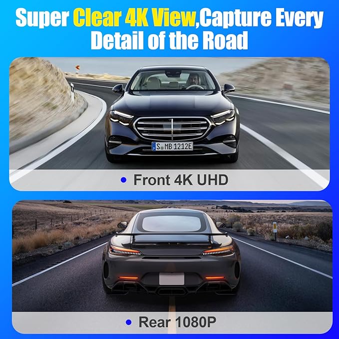 Dash Cam Front and Rear,4K+1080P Dual Channel Car Camera with Night Vision,Mini Dash Cam with 3.59" IPS Screen,5.8GHz WiFi,GPS,24H Parking Mode,G-Sensor,Loop Recording,U3 High Speed 64GB Card Included