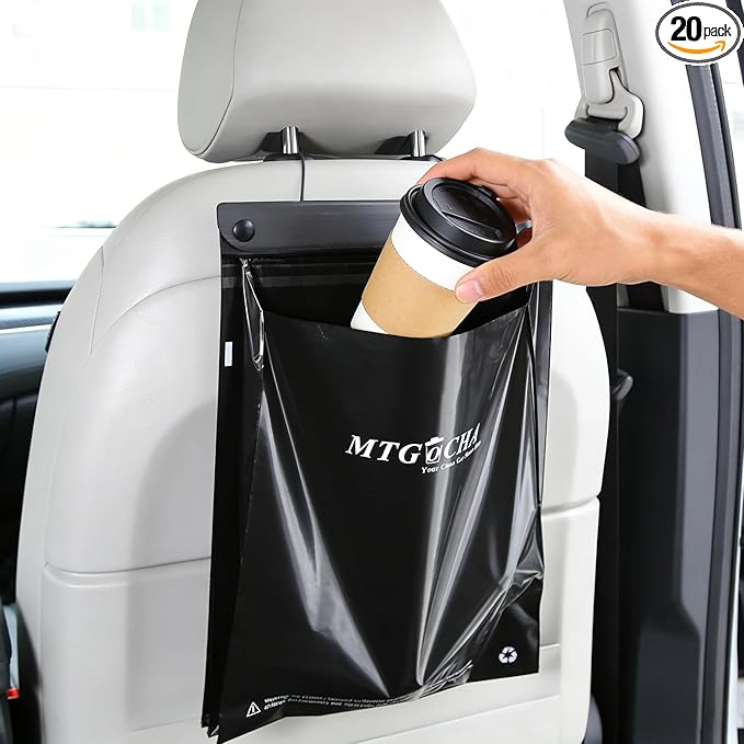 Disposable Car Trash Bags Hanging (Set of 20) - Leak-Proof, Smell-Proof, 18 x 12Inches Recycled Car Garbage Bags, Automobile Trash Container, Road Trip Essentials, Black-Large