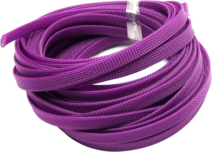 Aicosineg 32.81FT 0.44inch Cable Sleeve Braided Sleeving PET Wire Loom Tubing Cable Wrap Protector for HiFi Audio and Video Headphone Cable Protect Wires from Chewing of Pets Purple