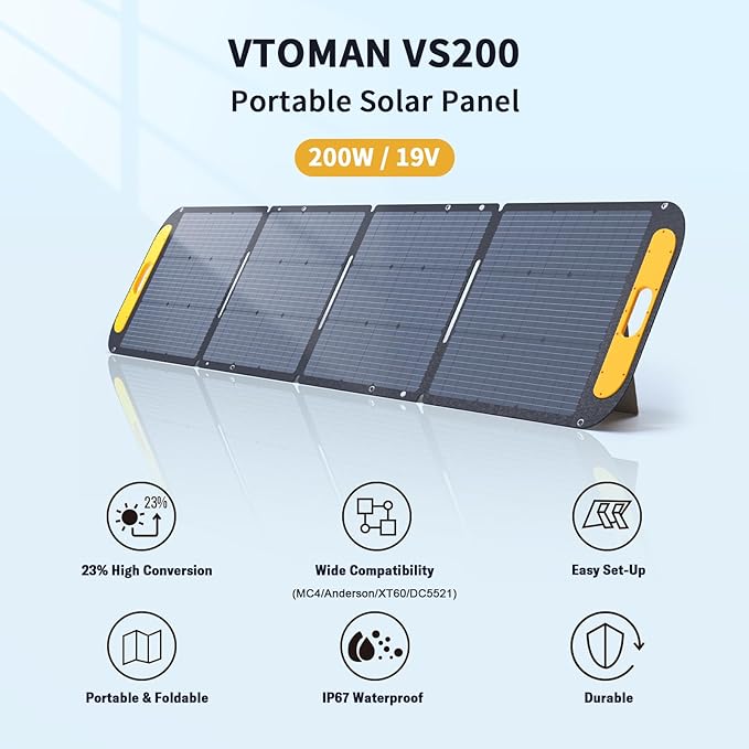 VTOMAN Jump 1500X Portable Power Station with 200W Solar Panel, 1500W/828Wh LiFePO4 Battery Solar Generator with AC Outlets, PD 100W Type-C, Large Capacity Expandable for Camping, Home Backup, Travel
