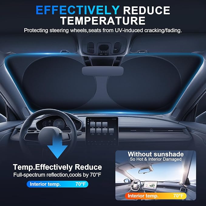 JUSTTOP 300T Double-Layer Design Universal Car Windshield Sun Shade, Foldable Reflective for Windshield & Window Shades, Car Interior Accessories (55" L x 27.6" W)