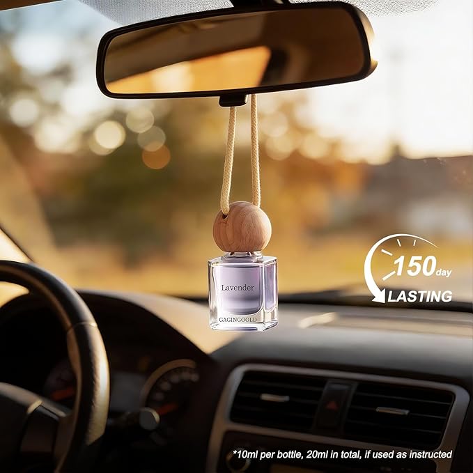 Car Air Freshener Hanging 2 Pack, Lavender & Lemon Grass Scent Essential Oil Diffuser Long Lasting Up to 150 Days, Cute Car Accessories with 2 Vent Clip for Women Men Gift, Odor Eliminator