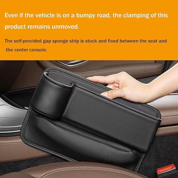 Car Leather Cup Holder Gap Bag for Mobile Phones Glasses Keys Cards Seat Gap Storage Box (2 Pack, Black)