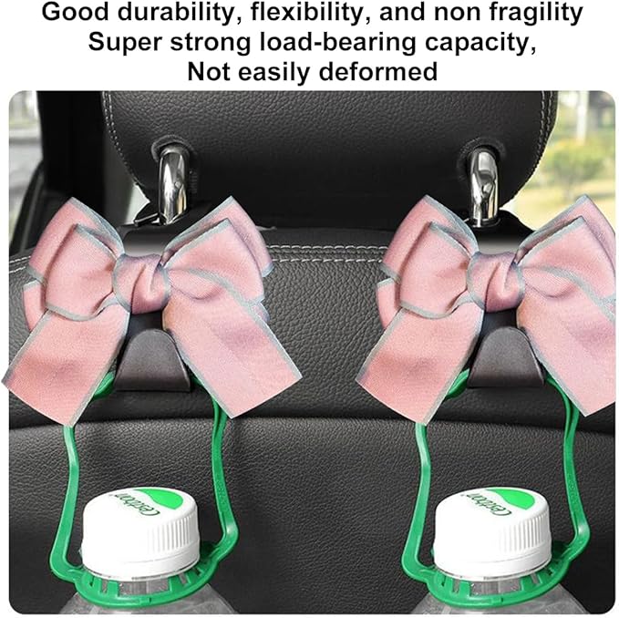 Mandark 2PCS Car Seat Headrest Hooks, Cute Bow Vehicle Hooks for Purses and Bags, Auto Purse Hook Hanger Interior Decoration Accessories, Universal for SUV, Sedan, Truck (Pink Line)