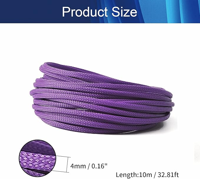 Aicosineg 32.8ft PET Flexible Braided Cable Sleeve 0.16inch Width Wire Loom Sleeving and Organizer Flexible Wire Mesh Sleeve for TV Audio PC Cords from Pets Chewing Purple