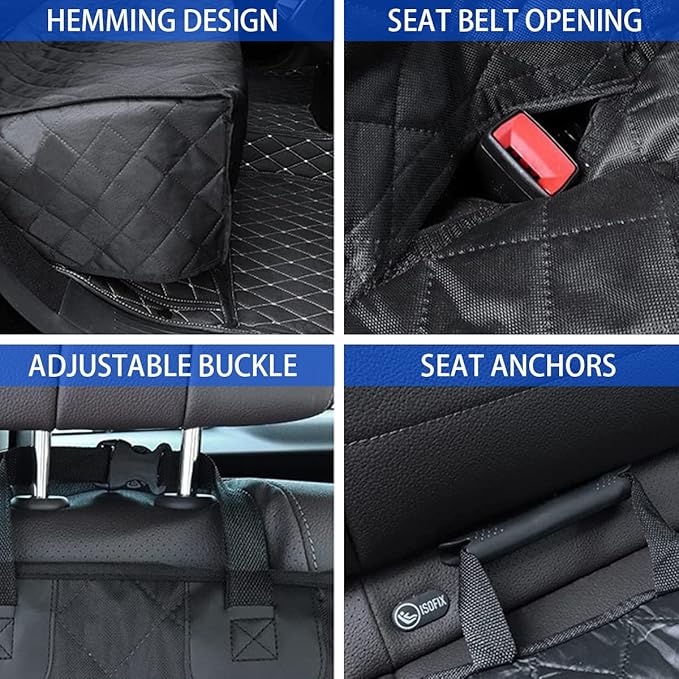 BESULEN Dog Car Seat Cover for Back Seat, Waterproof Dog Bench Seat Pad Compatible for Armrest & Seat Belt, Universal Nonslip Durable Soft Pet Backseat Protector for Cars Trucks & SUVs (Black)