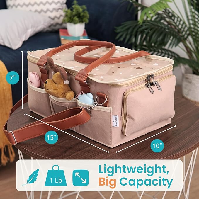 Baby Diaper Caddy Organizer with Lid, Multiple Compartments Baby Caddy, Waterproof Diaper Tote Bag for Infants, Travel Baby Bag for Must Haves, Baby Gift Basket for Newborn Essentials
