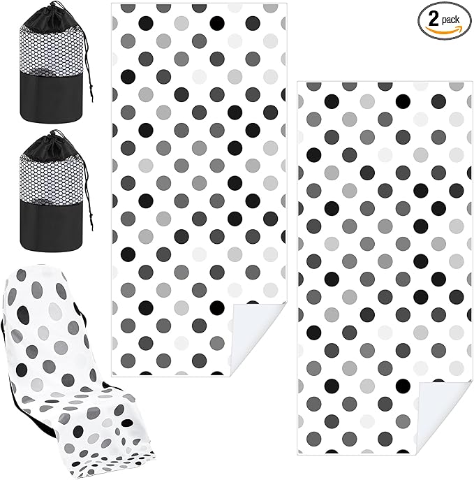 Hahafelt 2 Pack Car Seat Towel Covers with Storage Bag 63 x 32 Inch Athletic Running Towel Seat Sweat Washable Non Slip Cover Gift for Car Outdoor Sport Activities (Black and Gray Dots)