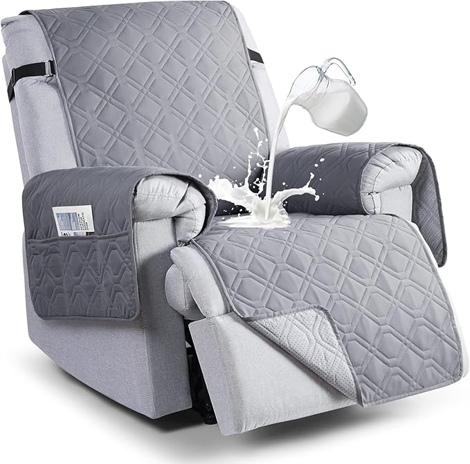 VANSOFY 100% Waterproof Recliner Chair Covers, Recliner Cover Non-Slip Dog Chair Cover Furniture Protector Washable Slipcover with Pocket, Elastic Straps for Pets, Dogs(Light Gray, 20")