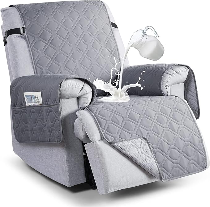 VANSOFY 100% Waterproof Recliner Chair Covers, Recliner Cover Non-Slip Dog Chair Cover Furniture Protector Washable Slipcover with Pocket, Elastic Straps for Pets, Dogs(Light Gray, 28")