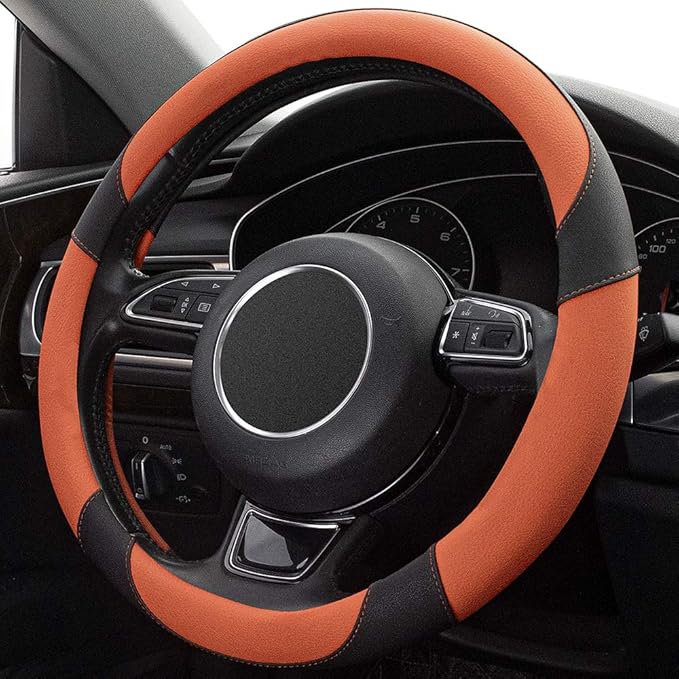 Xizopucy Steering Wheel Covers Black Universal Microfiber Leather, Suitable for 14 1/2-15 inch Car Steering Wheel Cover, Breathable, Anti Slip- Orange