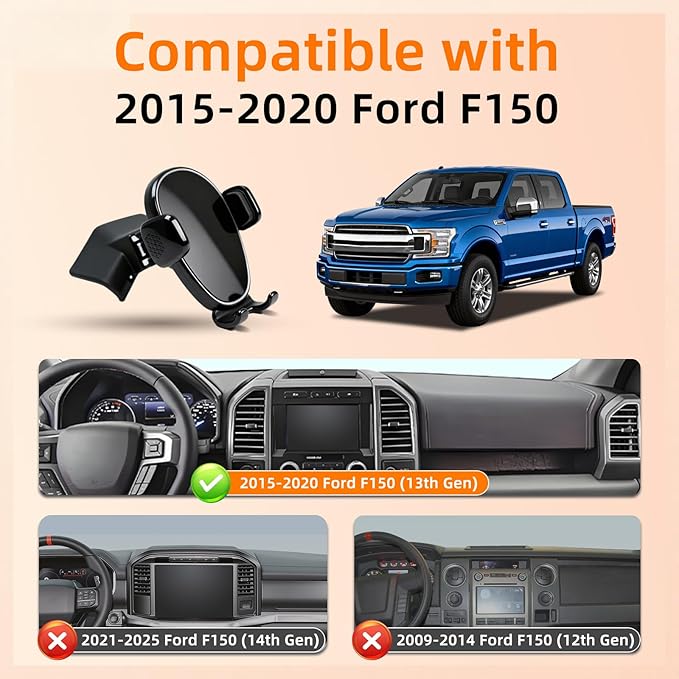 Phone Mount for Ford F150 (2015–2020), 360° Adjustable Dashboard Phone Holder, Hands-Free Car Smartphone Mount for iPhone, Google & Android, Ford F-150 Interior Accessories, Black