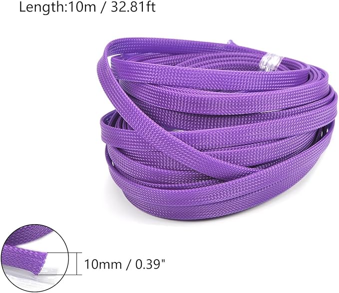 Aicosineg 32.81ft PET Flexible Braided Cable Sleeve 0.4inch Width Wire Loom Sleeving and Organizer Flexible Wire Mesh Sleeve Wrap Protector for TV Audio PC Cords from Pets Chewing Purple