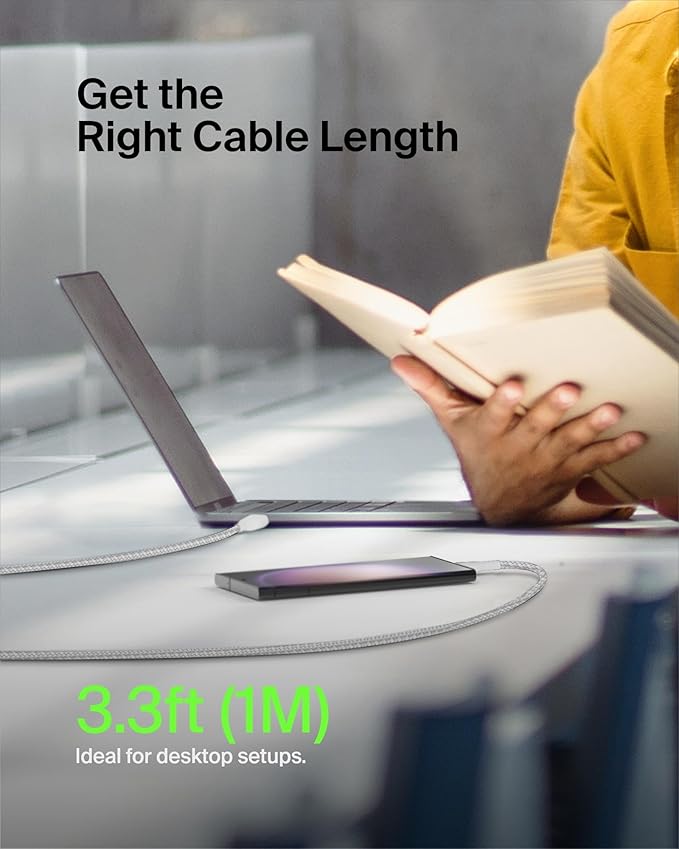 Belkin USB A to USB C Cable, 3.3ft, 15W - Type C Charger, iPhone Charger Cord, Soft, Braided, Flexible for iPhone 17 & 16, Galaxy S25, Pixel 10, iPad Pro, Airpods Pro, Switch & More - White