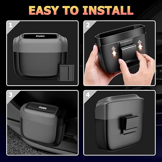 MOTORBUDDY Car Trash Can with Lid, Built-in Storage Garbage Bag, Vehicle Trash Accessories for Interior, Mini Garbage Bin for Automotive, Home, Office, Kitchen, with 30pcs Trash Bags