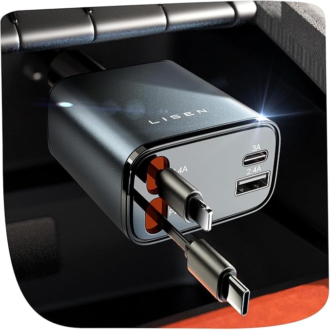 LISEN Retractable Car Charger [69W USB C Car Accessories Adapter ] for iPhone 17 USB C Charger Fast Charging, Travel Essentials Gifts for Women Men, Early Today 2025