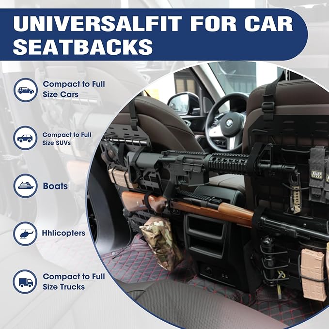 Pridefend 2 Packs Heavy Duty Rigid Tactical Seat Back Gun Rack with Molle Panel Vehicle Gun Holder,All-Steel Tactical Seat Back Organizer for Hunting Rifles/Shotguns