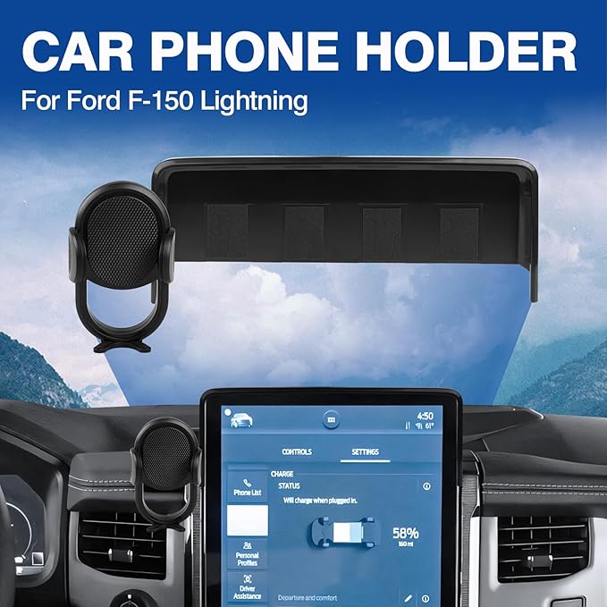 Autorder Phone Holder Mount for Ford F-150 Lightning 2022 2023 2024 2025 Accessories Center Console Dashboard Organizer with Phone Stand with Anti-Slip Mat