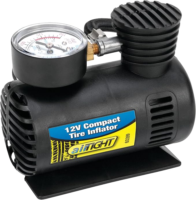 Performance Tool 60399 12V Compact Tire Inflator with LED Light and Auto Shut-Off, Portable Air Compressor for Cars, Trucks, SUVs and Bikes