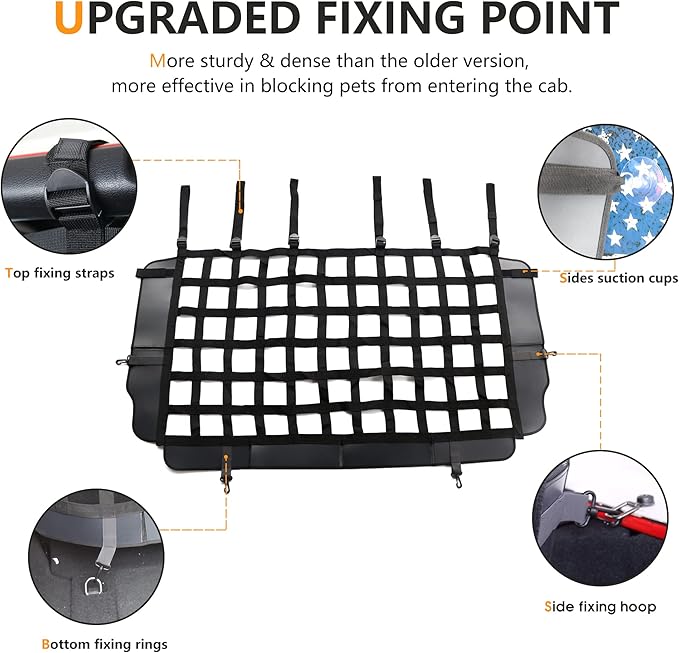 Pet Net Safety Dog Barrier for 2007-2026 Jeep Wrangler JK JL 4 Door Accessories, Behind Rear Seat Pet Dog Covers Trunk Cargo Isolation Liner Net for Jeep Wrangler