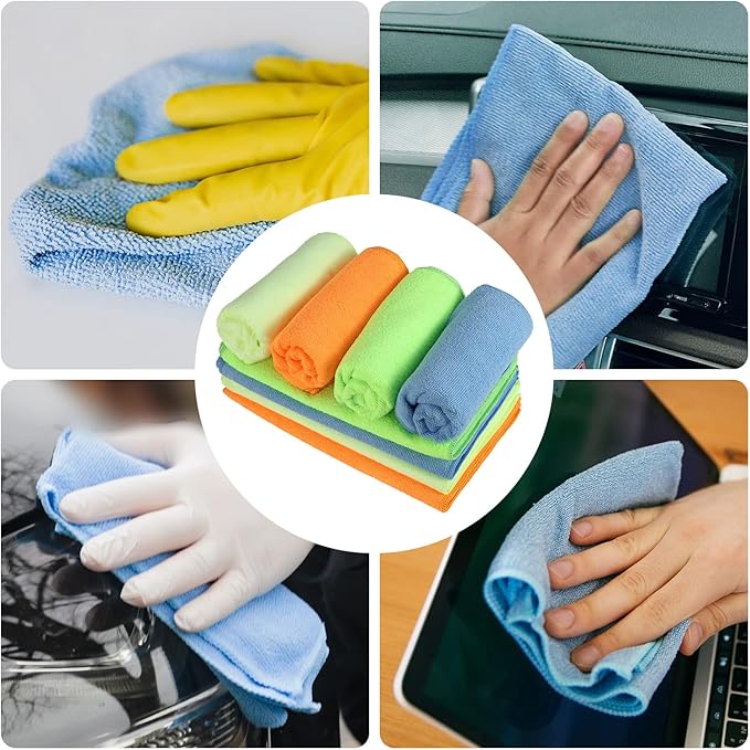 DNA Motoring TOOLS-00260 Cleaning Towels Car Washing Microfiber Cloth for Auto Detailing Home Kitchen, 12x16 Inch, Yellow, Orange, Blue, Green, Pack of 48