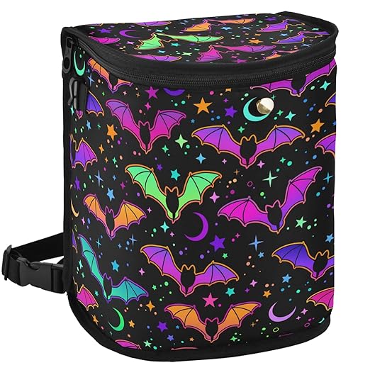 Colorful Bats Car Trash Can Star Moon Black Car Garbage Bag with Lid Hanging Waterproof Leak Proof Vehicle Storage Bin