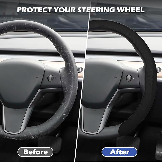 Frani Nappa Leather Steering Wheel Cover,Universal Fit 15 Inch-Premium Non-Slip Breathable Comfort Grip for Cars Trucks SUVs,Anti-Slip Durable Interior Upgrade Black
