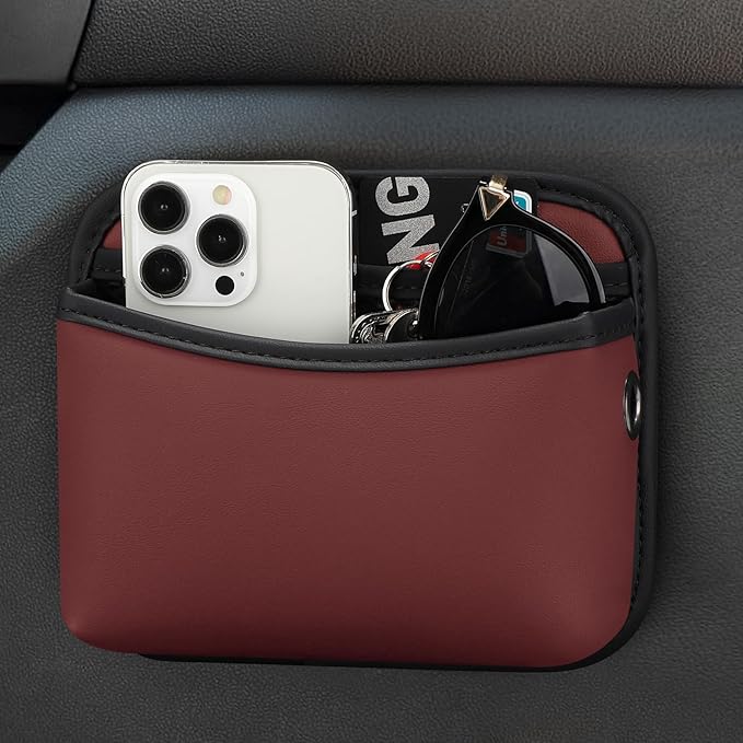Accmor Universal Car Side Pocket Organizer, PU Leather Pouch for Car Seat, Door, Window, Console, Cards Trash Cell Phone Sunglasses Holder, Car Accessories, Red