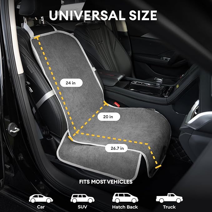 FUNNY FUZZY Dog Car Seat Cover for Front Seat, Dog Seat Cove Waterproof, Scratchproof Non-Slip Car Seat Protector, Universal Fit Most Cars, SUVs, Trucks, Grey