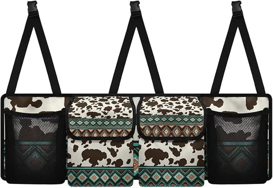 Aztec Tribal Car Trunk Organizer Brown Cow Spots Trunk Hanging Storage Bag Car Organization for SUVs Sedans