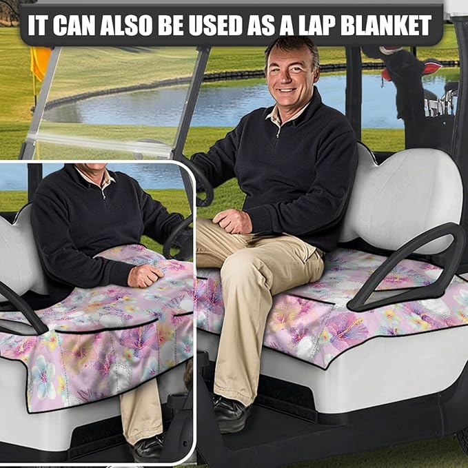 Universal Golf Cart Seat Cover with 4 Pockets Soft Golf Cart Seat Towel Blanket Fits 2-Seat Golf Carts