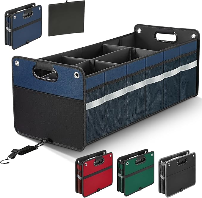 Car Trunk Organizer, Car Storage Organizer, Collapsible Multi Compartment for Car, Suv, Sedan, Truck, 100L, Extra Larger (Blue, 100L)