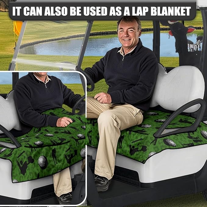 Universal Golf Cart Seat Cover with 4 Pockets Soft Golf Cart Seat Towel Blanket Fits 2-Seat Golf Carts