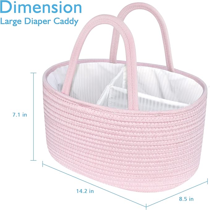 ABenkle Diaper Caddy Organizer - Cotton Rope Nursery Storage Basket for Baby Essentials, Boys & Girls Shower Gift, Changing Table Organizer