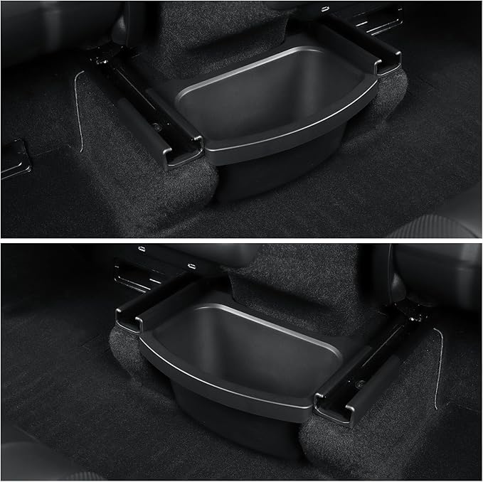 LUCKEASY Rear Center Console Floor Storage Box For Tesla Model Y Juniper 2025 2026 Storage Organizer 2nd Row Center Console Rubbish Bin Can TPE For Model Y Accessories Black