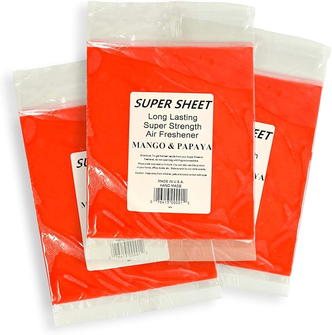 Super Sheet Large (8"x7") Under Seat Car Air Freshener, 3-PACK (Mango and Papaya)
