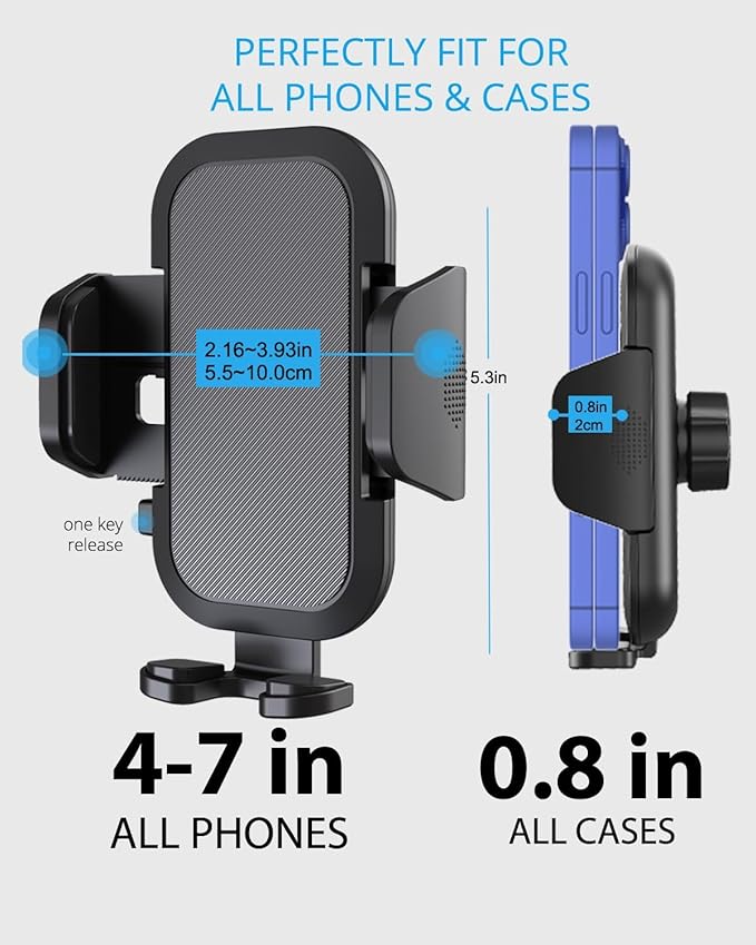 Quyee Phone Holder Car, Rear View Mirror Phone Holder - Aluminum Alloy Mount Multi-Angle Adjustment Rotatable and Retractable Compatible with All 4-7 Inch iPhone and Android Cell Phones (XL Black)