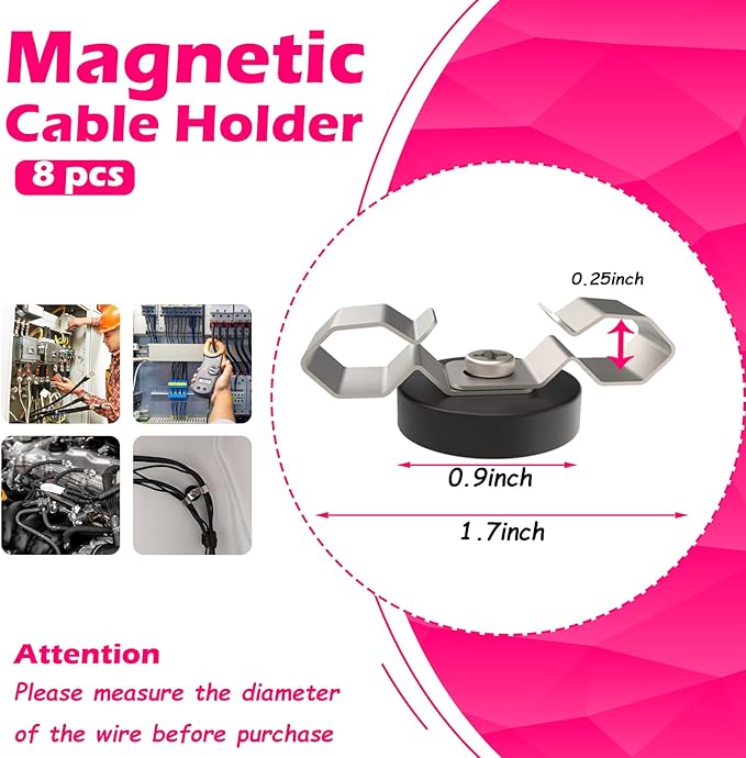 Heavy Duty Magnetic Cable Clips, Anti-Scratch Magnetic Cord Organizers, Anti-Slip Cable Clips Strong Magnet Cord Holder, Wire Holders for RV, Car, Garage, Office, Patio, Shelves 8 PCS