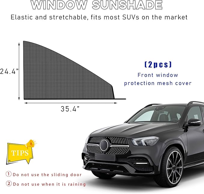 Ohleats 2 PCS Car Window Shades, Auto Front Rear Side Window Sun Shades for Block Heat & UV Protection, Breathable Mesh Baby Window Screen Covers, Universal Car Accessories (SUV Front)