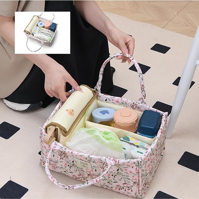 Diaper Caddy Organizer,Cute Floral Nursery Storage Basket,Soft Portable Changing Table Car Caddy Organizer Gift