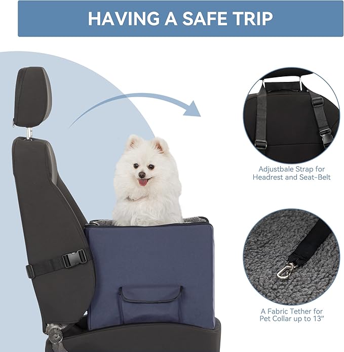 A 4 Pet Dog Car Seat for Small Dog, Booster Travel Pet Seat with Safety Seat Belts & Storage Bags, Portable Comfortable Pet Seat for Dogs Under 25 lbs