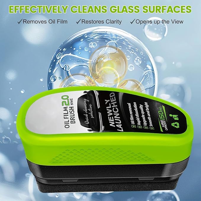 2026 upgraded Clear Vision glass cleaner, oil-free car windshield brush, reusable car windshield oil film cleaning brush, 150ml universal Clear Vision glass cleaning tool